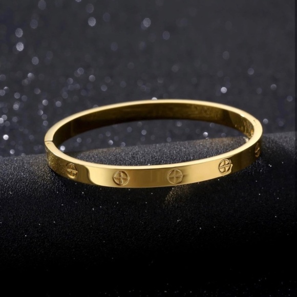 Gold Plated Stainless Steel Love Cross Bracelet - Picture 1 of 3